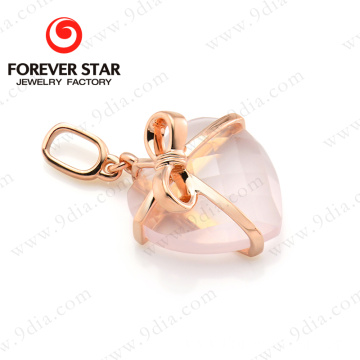 High Quality Rose Quartz Heart Shaped Pendant Gold